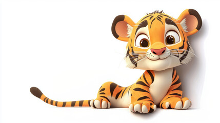 Cute tiger cub cartoon isolated on white background