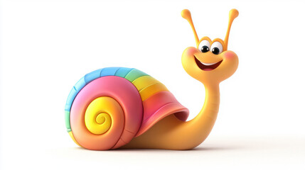Cute funny snail cartoon isolated on white background