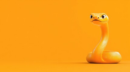 Fototapeta premium A golden snake slithers against a vibrant orange backdrop in a minimalist Chinese New Year celebration concept