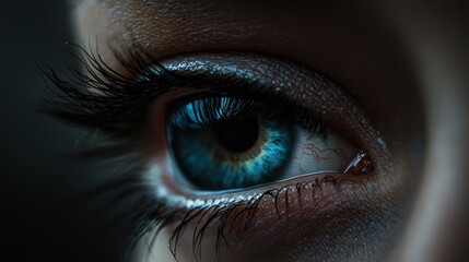 A close up of tear filled eyes reveals deep sorrow and emotional depth, capturing essence of vulnerability and sadness in striking manner