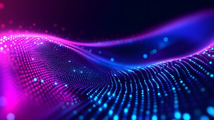 Blue Purple Gradient Wave with Digital Waveform and Luminous Dots