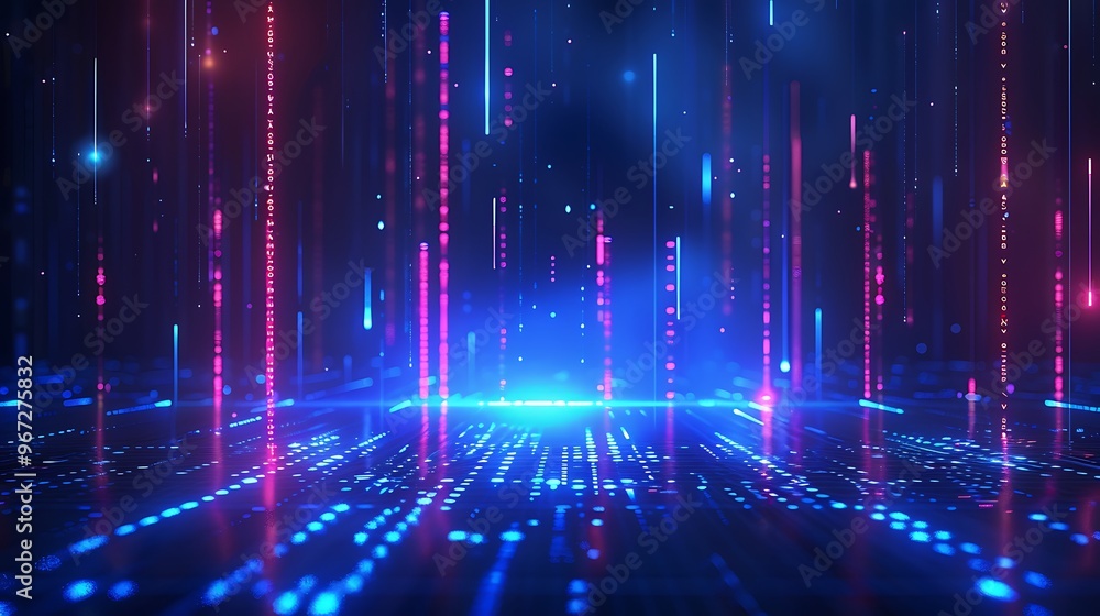 Poster vibrant digital background with glowing lines and particles, creating an immersive tech atmosphere i