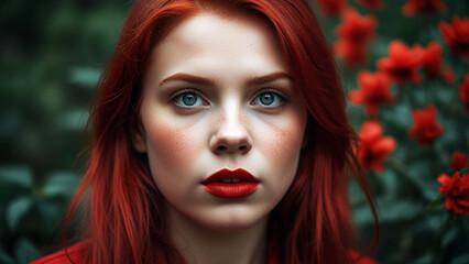 Woman with Red Hair and Red Lips