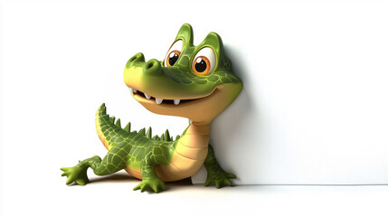 Obraz premium Cute green crocodile in spots cartoon isolated on white background