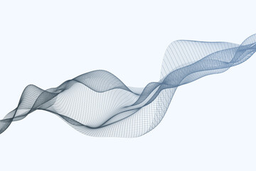 A seamless wireframe wave, crafted with geometric precision, featuring layers of mesh lines and gradients, suitable for scientific illustrations or high-tech wallpapers