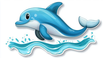 Obraz premium Cute dolphin sticker cartoon isolated on white background