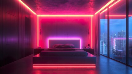 Stylish bedroom with modern lighting and plush bedding offering a sleek and contemporary vibe.