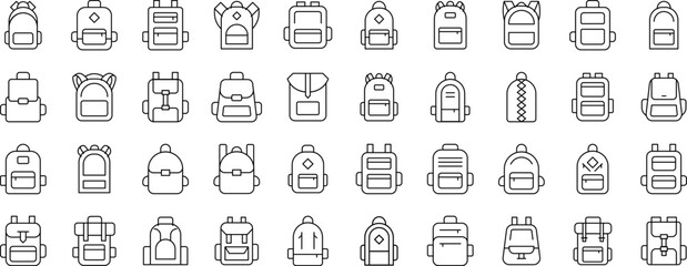 Backpack, Schoolbag Icon Set for UI, Placards, Books, Apps. Editable Stroke. Suitable for Web Sites, Books, Cards, Apps