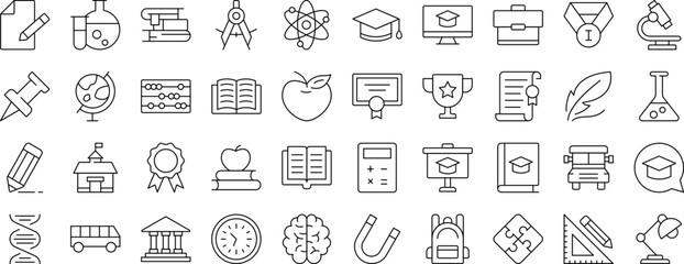 School, Student Book, University, Education Bundle of Thin Icons. Editable Stroke. Suitable for Web Sites, Books, Cards, Apps