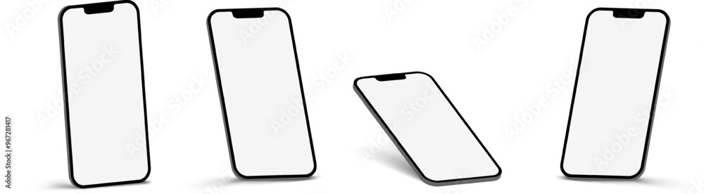 Aufkleber set of realistic smartphones with blank white screen. mockup phone for visual ui app demonstration. 