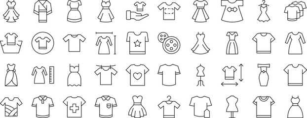 Dresses and T Shirts Collection of Thin Icons. Editable Stroke. Suitable for Web Sites, Books, Cards, Apps