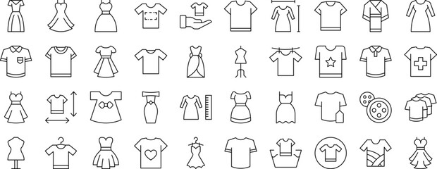 Dresses and T Shirts Set of Thin Icons. Editable Stroke. Suitable for Web Sites, Books, Cards, Apps