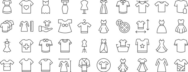 Dresses and T Shirts Pack of Thin Icons. Editable Stroke. Suitable for Web Sites, Books, Cards, Apps