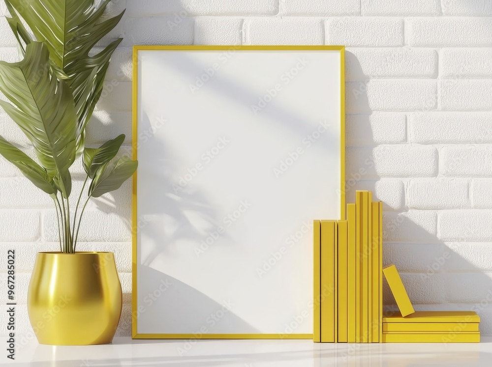 Poster rendering of a white mockup frame on a hipster background