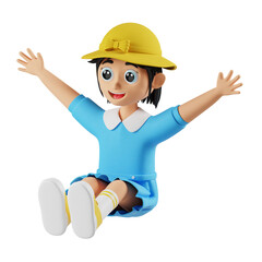 3D Character Happy Girl Kindergarten