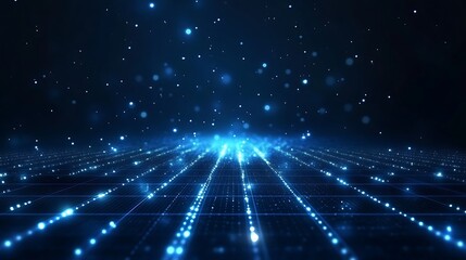 Obraz premium A mesmerizing blue digital landscape filled with glowing particles, perfect for technology and futuristic themes.