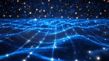 Obraz premium A mesmerizing blue digital landscape with glowing particles, ideal for technology and abstract themes.