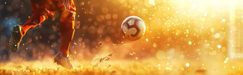 picture of a football ball and gold confetti falling light and bokeh in background