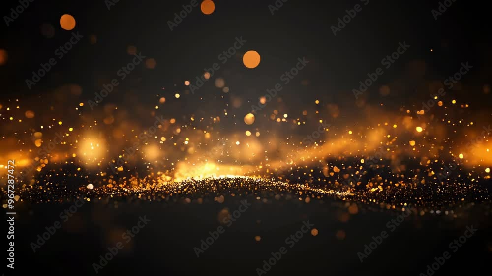 Poster elegant sparkling background with golden and silver bokeh effects illuminated against a dark surface