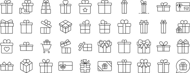 Obraz premium Giftbox, Box for Presents Related Line Icons for Web Sites, Books, Cards, Apps. Editable Stroke. Suitable for Web Sites, Books, Cards, Apps