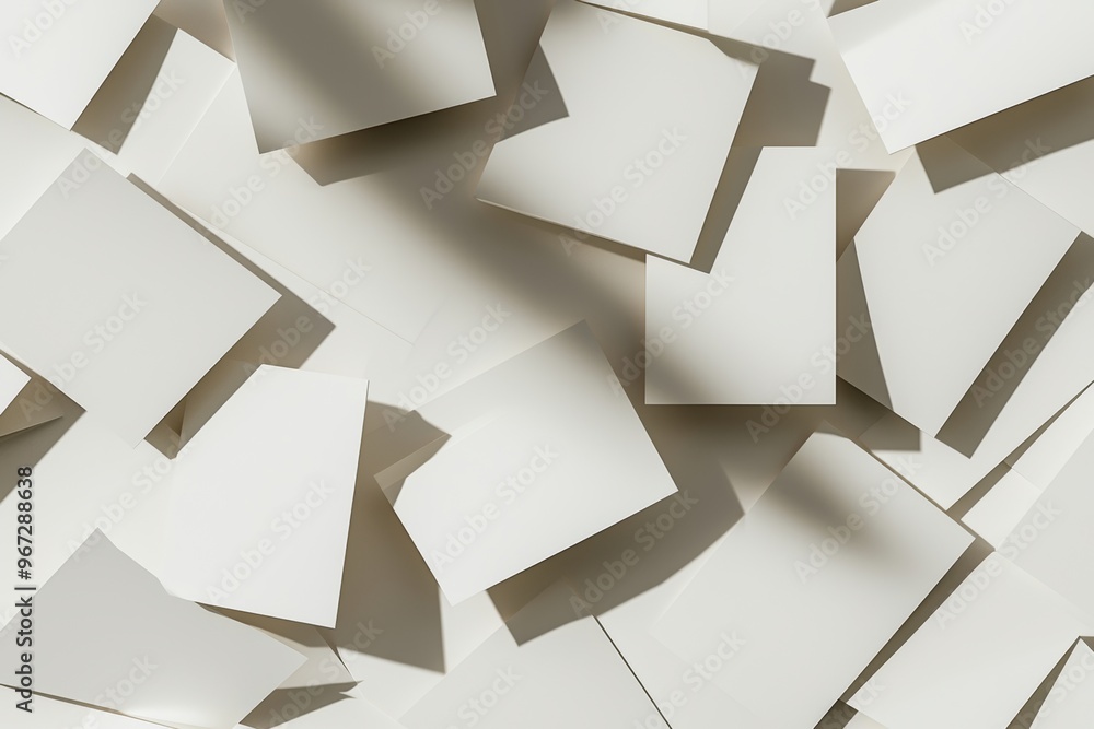 Poster in this image, empty white rectangle posters lie diagonally on top of a neutral grey concrete backgr