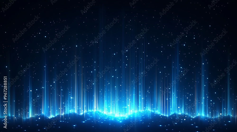 Poster a mesmerizing digital abstract background featuring glowing blue lines and particles, perfect for te