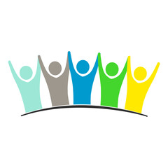 Teamwork logo icon. hands holding. Concept of Group of People, happy team, victory