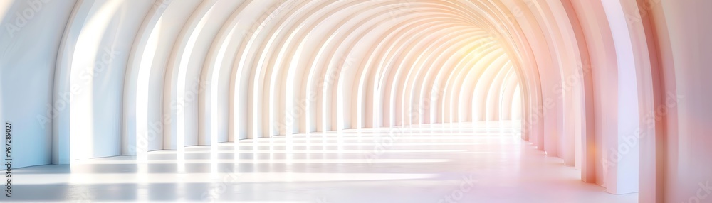 Poster A serene corridor with soft arches and gentle lighting, creating a tranquil atmosphere for reflection and inspiration.
