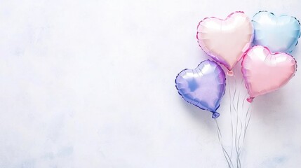 A dreamy pastel balloon background featuring heart-shaped balloons in gentle colors perfect for a soft celebration theme