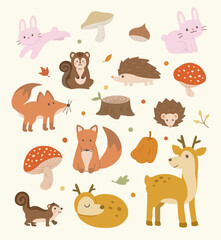 Autumn clipart pattern illustration with Autumn animals and plants