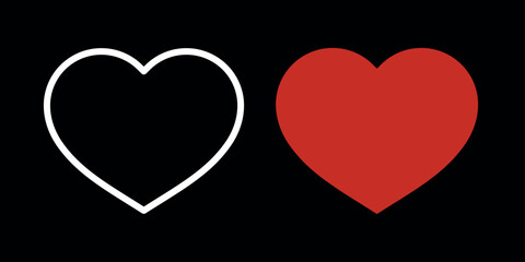 White heart outline icon and red filled heart for instagram. Social media. Post like in instagram. Click on the heart