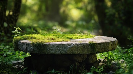 Naklejka premium Stone Seat in a Lush Forest