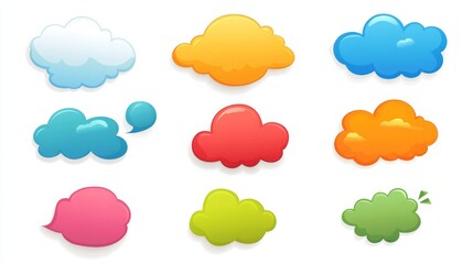 A set of colorful speech bubbles with different colors and sizes