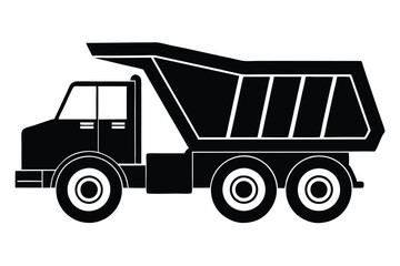 Construction premium vector, dump truck silhouette illustration on white background.