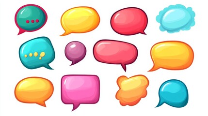 A set of colorful speech bubbles with different colors and sizes