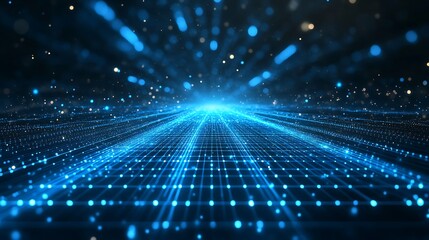 Obraz premium A mesmerizing digital scene with glowing blue lines and dots, creating a futuristic perspective of depth and movement.