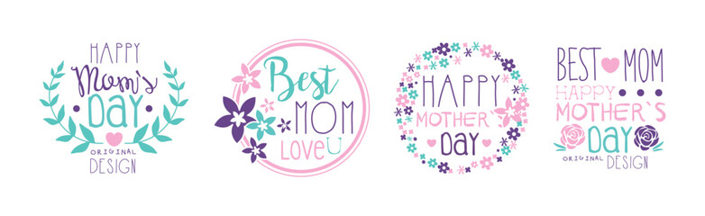 Happy Mothers Day Design with Purple Element Vector Set