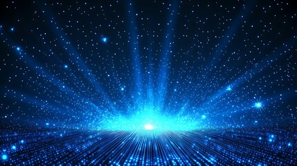 Fototapeta premium A mesmerizing display of blue light rays radiating from a central point, creating a cosmic illusion with stars in the background.
