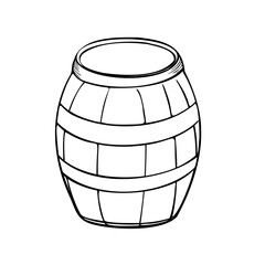 Wooden beer barrel black white vector illustration isolated. Line contour cask. Barrel outline hand drawn. Design element for advertising beer festival, banner, menu, packaging, St Patrick day.