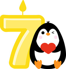 Cute little Penguin and Number 7