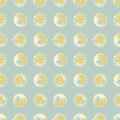 Light blue seamless pattern with textured yellow stars. Vector square print, background, design 