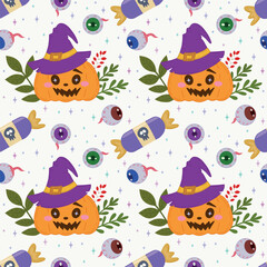 Seamless Halloween pattern with pumpkins, eyes . 