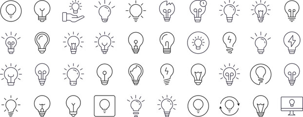 Lightbulbs, Lamps Pack of Thin Icons. Editable Stroke. Suitable for Web Sites, Books, Cards, Apps