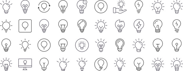 Lightbulbs, Lamps Bundle of Thin Icons. Editable Stroke. Suitable for Web Sites, Books, Cards, Apps