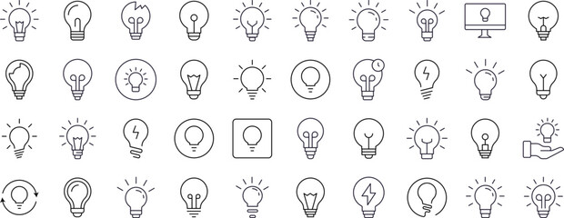 Lightbulbs, Lamps Related Line Icons for Web Sites, Books, Cards, Apps. Editable Stroke. Suitable for Web Sites, Books, Cards, Apps
