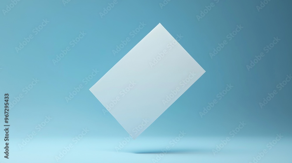 Aufkleber mockup of rounded corners business cards floating over a blue background in realistic 3d rendering.