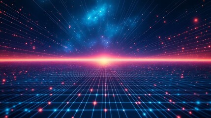 Obraz premium A stunning cosmic landscape featuring vibrant colors and a grid perspective, evoking a sense of vastness and wonder.