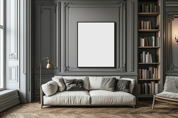 Fototapeta premium Living room mockup with seat and bookshelf in beige