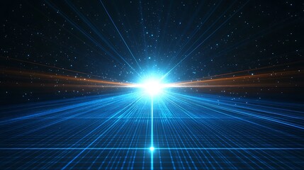 A stunning digital background featuring radiant light bursts against a cosmic backdrop, perfect for technology and science themes.