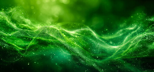 Abstract Green Waves with Light Particles - Flowing Textured Design
